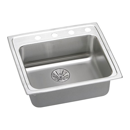 Elkay Lustertone SS, 1 Bowl Top Mnt Sink, Drain, Drop-In Mount, 1 Hole, 21" x 15.75", Lustrous Satin LRADQ252165PD1