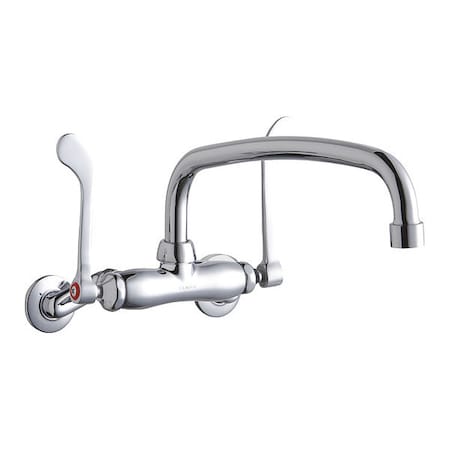 Elkay Foodservice 3-8" Adj. Cntrs Wall Mnt Faucet, Wristblade Handle, 3" to 8" Mount, 2 Hole Commercial LK945AT14T6T