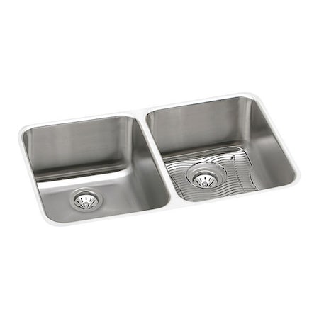 Elkay Lustertone Classic, Undermount Mount, 0 Hole, Left Bowl 13.5" x 16", Right Bowl 13.5" x 16" ELUH311810DBG