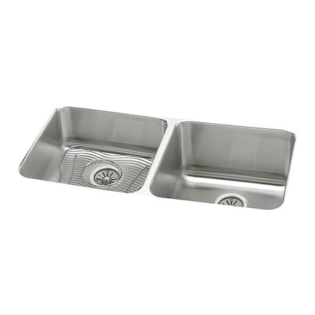 Elkay Lstrtn, SS, Equal 2 Bwl Undrmnt Snk Kit, Undermount Mount, 0 Hole, Lustrous Satin ELUH311810LDBG