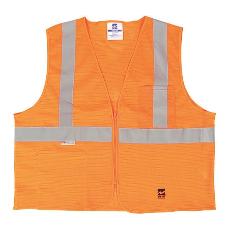 Open Road Safety Vest, Mesh, Zipper, Org, 4XL/5XL, PK25 U6108O-4XL/5XL