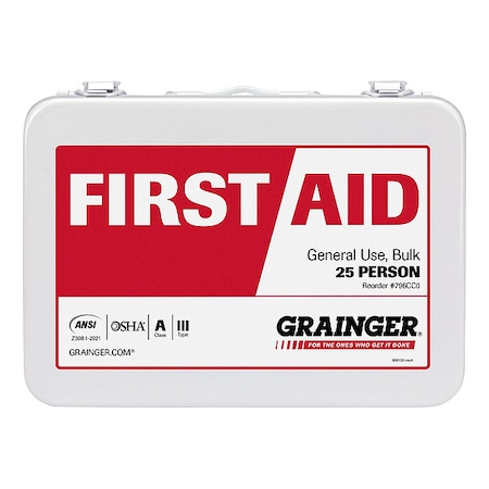 Zoro Select First Aid Kit and Housing, Metal 94 Components, 25 People Served 52005-021