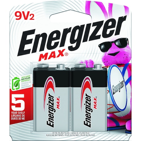 Energizer Energizer Max 9V Alkaline Battery, 9V DC, PK2 522BP-2