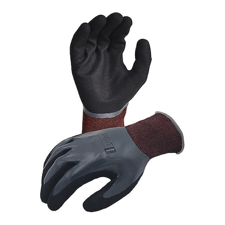 Azusa Safety Coated Work Gloves, Nitrile, Sandy-Foam, Full, Black/Grey/Red, M 1 PR KX07N