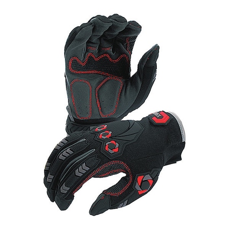 Azusa Safety Mechanics Gloves, 75% Polyester, 25% Polyurethane Palm, M, Black/Red KX05