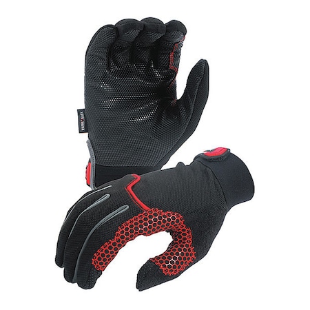 Azusa Safety Mechanics Gloves, 35% Silicone, 60% Polyester, 5% Spandex Palm, L, Black/Red KX02B
