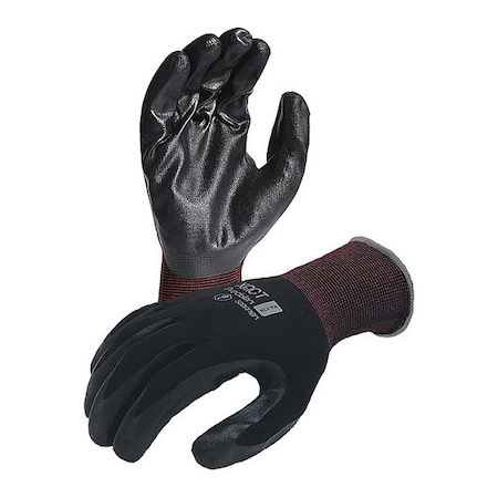Azusa Safety Coated Work Gloves, Nitrile, Flat, Palm, Black/Grey/Red, 2XL 1 PR KX13N