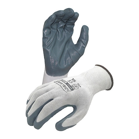 Azusa Safety Coated Work Gloves, Nitrile, Flat, Palm, White/Grey, XS 1 PR N10500