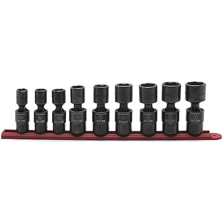 Gearwrench 9 Piece 1/2" Drive 6 Point Standard X-Core Pinless Universal Impact SAE Socket Set 84978