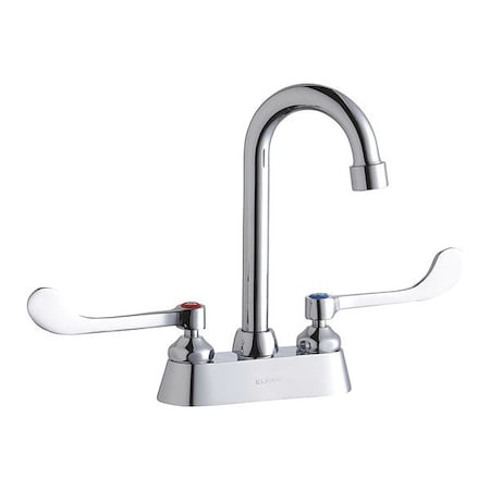 Elkay Cntrst, Deck Faucet, 4" Gooseneck Spout, Chrome, Wristblade Handle, 4" Mount, 2 Hole Commercial LK406GN04T6