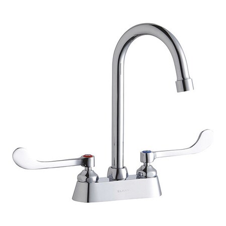 Elkay Cntrst, Deck Faucet, 5" Gooseneck Spout, Chrome, Wristblade Handle, 4" Mount, 2 Hole Commercial LK406GN05T6
