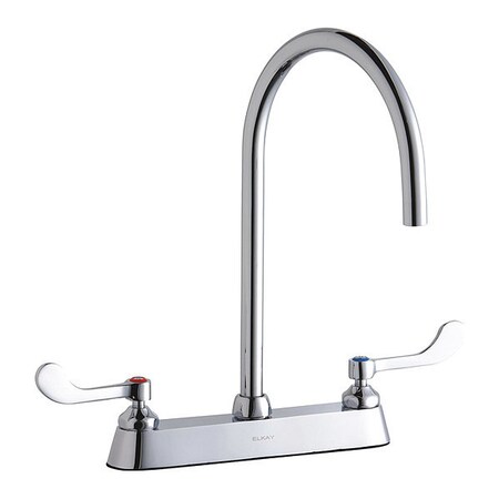 Elkay Centerset, Deck Laminar Flow Faucet, Chrome, 8", Wristblade Handle, 8" Mount, 3 Hole Commercial LK810LGN08T4