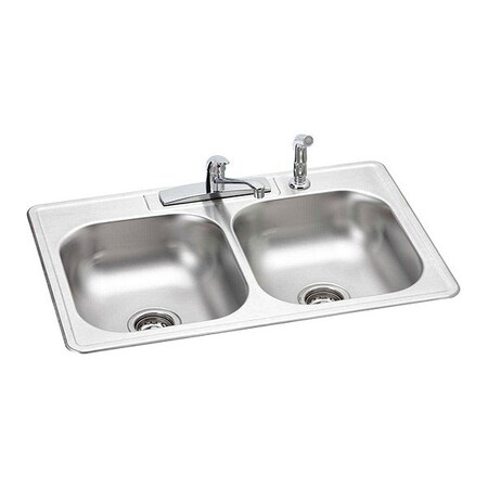 Elkay Dayton SS, Equal 2 Bowl T-Mnt Snk, Fct Kit, Drop-In Mount, 4 Hole, Satin K233224DF