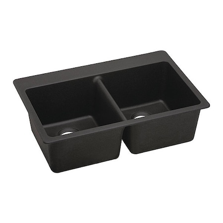 Elkay Quartz Luxe 33"x22"x9-1/2", T-Mnt, Caviar, Drop-In Mount, Pre-scored for up to 5 Hole, Caviar ELX3322CA0