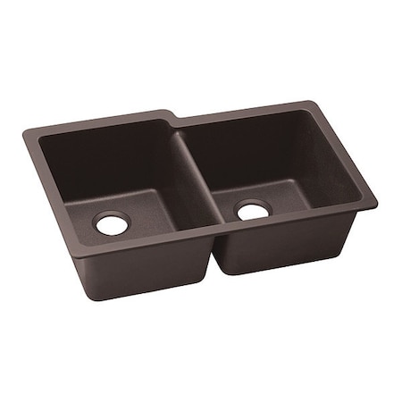 Elkay Offset 2 Bowl Undrmnt Snk, 33x20.5x9.5", Undermount Mount, 0 Hole, Chestnut ELXU250RCN0