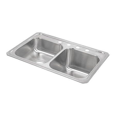 Elkay Sink, Drop-In Mount, 4 Hole, Left Bowl 14" x 15.75", Right Bowl 14" x 15.75", Brushed Satin STCR3322R4