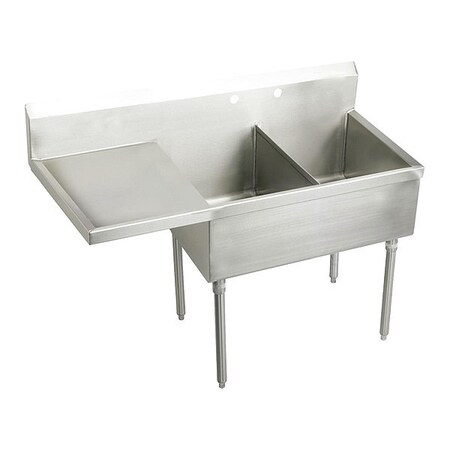 Elkay Strdblt, SS, Floor Mnt, 2 Compt Sink, Drnbrd, Floor Mount, 2 Hole, Buffed Satin SS8230L2