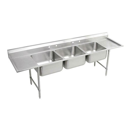 Elkay Rigidbilt SS 97-1/4" x 29-3/4" x 14" Floor Mount Triple Compartment Scullery Sink w/ Drainboard RNSF8354LR4