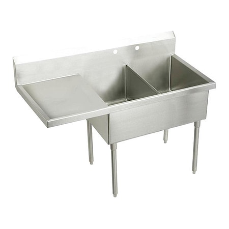 Elkay Scllry Sink, 2 Comp., SS, 73-1/2x27-1/2x14", Floor Mount, 0 Hole, Buffed Satin SS8248L0