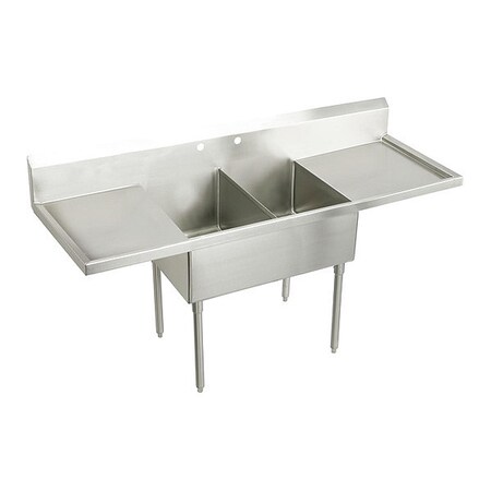 Elkay Scullery Sink, 2 Comp., SS, 102x27-1/2x14", Floor Mount, 0 Hole, Buffed Satin SS8254LR0