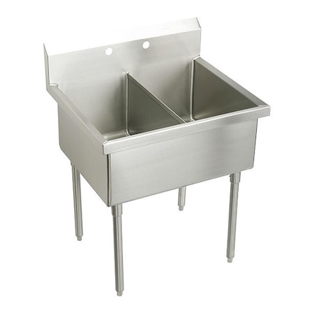 Elkay Sink, Floor Mount, 2 Hole, Left Bowl 18" x 24", Right Bowl 18" x 24", Buffed Satin WNSF8236OF2