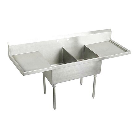 Elkay Sink, Floor Mount, 4 Hole, Left Bowl 18" x 24", Right Bowl 18" x 24", Buffed Satin WNSF8236LROF4