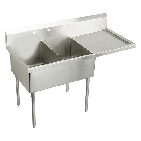 Elkay Sink, Floor Mount, 4 Hole, Left Bowl 27" x 24", Right Bowl 27" x 24", Buffed Satin WNSF8254ROF4