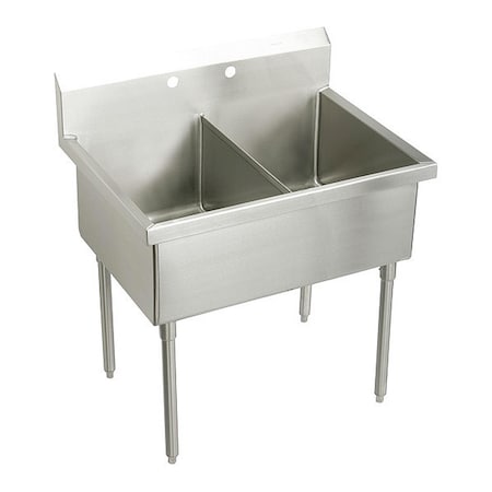 Elkay Weldbilt Two Compt Scullery Sink, Floor Mount, 0 Hole, Left Bowl 24" x 24", Right Bowl 24" x 24" WNSF8248L0