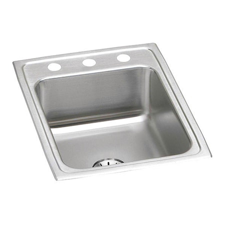 Elkay Single Prft Drain Sink, 17"x22"x7.625", Drop-In Mount, 0 Hole, 13.5" x 16", Lustrous Satin LR1722PD0