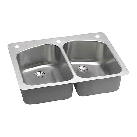 Elkay Sink, SS, 33x22x9", Dual, P-Drain LKHSR33229PD1