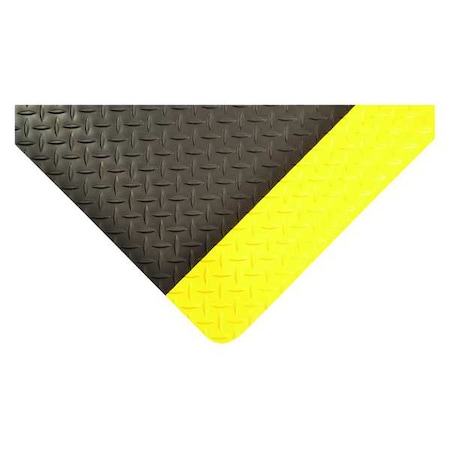 NOTRAX Antifatigue Runner, Black/Yellow, 75 ft. L x 3 ft. W, Vinyl, Diamond Plate Surface Pattern, 1" Thick 36VL13