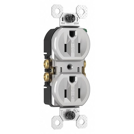 Legrand Straight Blade Receptacle, 5-15R, 15 A, 125V AC, 2 Pole, 3 Wire, Flush Mount, Grounded 3232TRWRGRY