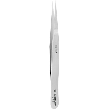 Excelta Tweezers, SS, 4 1/4" L, Straight, Point 53C-SA