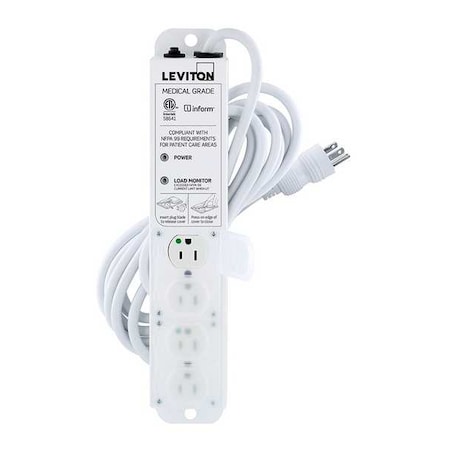 Leviton Outlet Strip, Medical Grade, 4 5-15R, 5-15P, 15 ft., White 53C4M-1N5