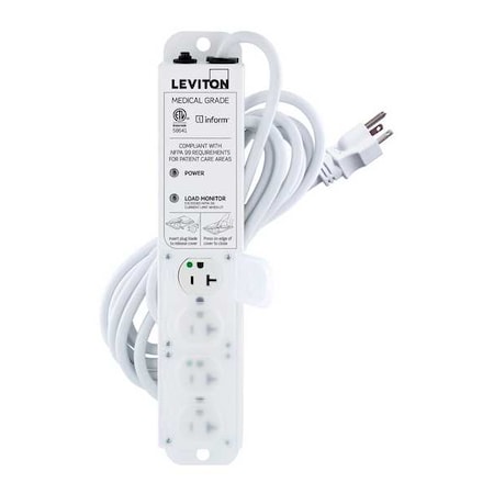 Leviton Outlet Strip, Medical Grade, 4 5-20R, 5-20P, 15 ft., White 53C4M-2N5