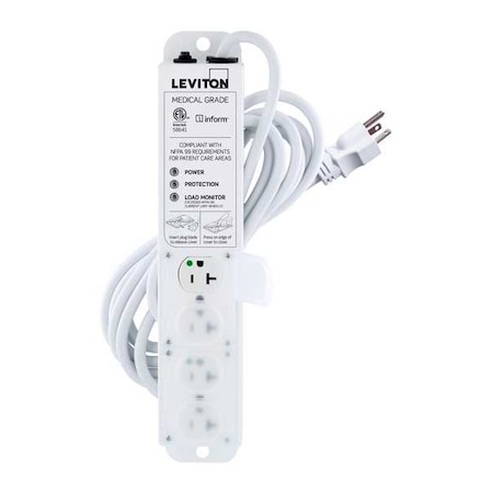 Leviton Outlet Strip, Surge, Rack Mounted, 4 5-20R, 5-20P, 15 ft., White 53C4M-2S5
