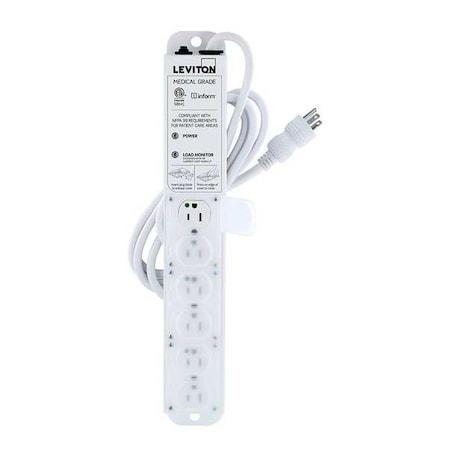 Leviton Outlet Strip, Medical Grade, 6 5-15R, 5-15P, 7 ft., White 53C6M-1N7