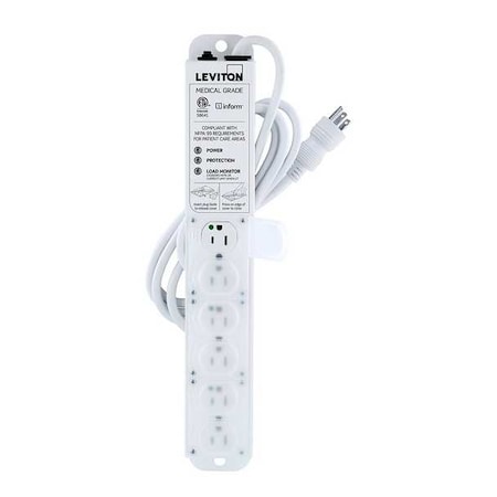 Leviton Outlet Strip, Surge, Rack Mounted, 6 5-15R, 5-15P, 7 ft., White 53C6M-1S7
