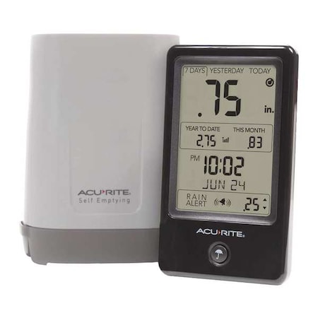 Acurite Rain Gauge, 0 to 99.9" Range, LCD Display 02446M