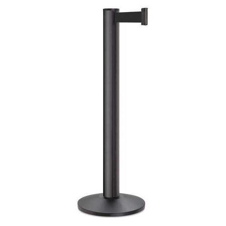 Lavi Industries Barrier Post with Belt, Black, 15 ft Length, 40 in Post Height, No Legend, Powder Coated 50-3100A/WB/BK