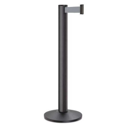 Lavi Industries Barrier Post with Belt, Black, 15 ft Length, 40 in Post Height, No Legend, Powder Coated 50-3100A/WB/GY