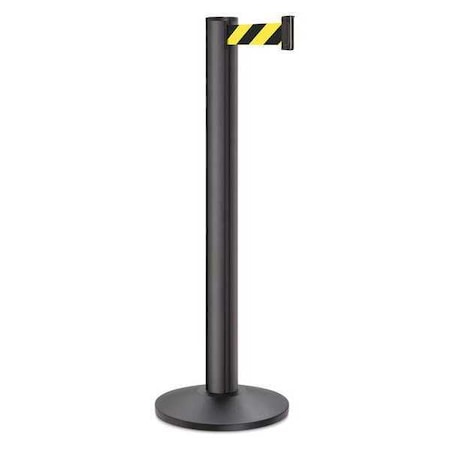 Lavi Industries Barrier Post with Belt, Black, 15 ft Length, 40 in Post Height, No Legend, Powder Coated 50-3100A/WB/SF