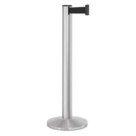 Lavi Industries Barrier Post with Belt, Silver, 15 ft Length, 40 in Post Height, No Legend, Satin Chrome 50-3100A/SA/BK