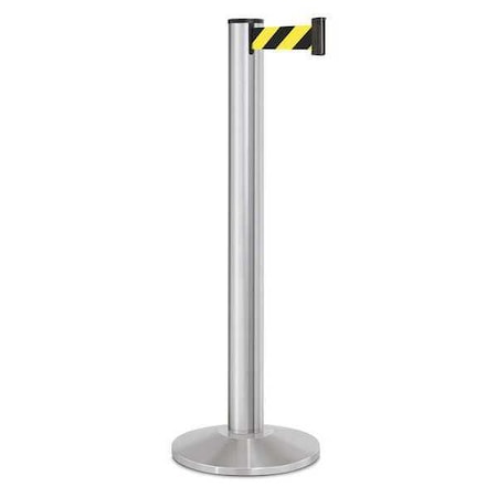 Lavi Industries Barrier Post with Belt, Silver, 15 ft Length, 40 in Post Height, No Legend, Satin Chrome 50-3100A/SA/SF