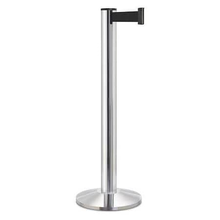 Lavi Industries Barrier Post with Belt, Silver, 15 ft Length, 40 in Post Height, No Legend, Polished chrome 50-3100A/CL/BK