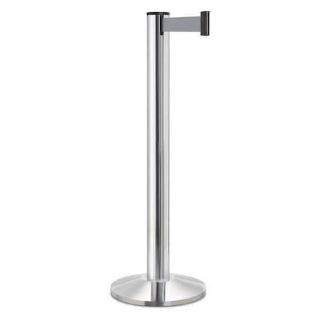Lavi Industries Barrier Post with Belt, Silver, 15 ft Length, 40 in Post Height, No Legend, Polished chrome 50-3100A/CL/GY