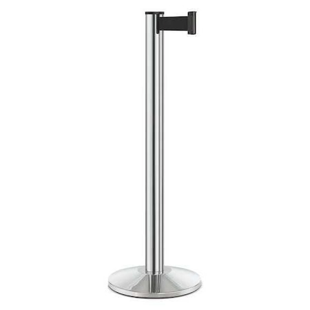 Lavi Industries Barrier Post with Belt, Silver, 10 ft Length, 40 in Post Height, No Legend, Polished chrome 50-3000A/CL/BK