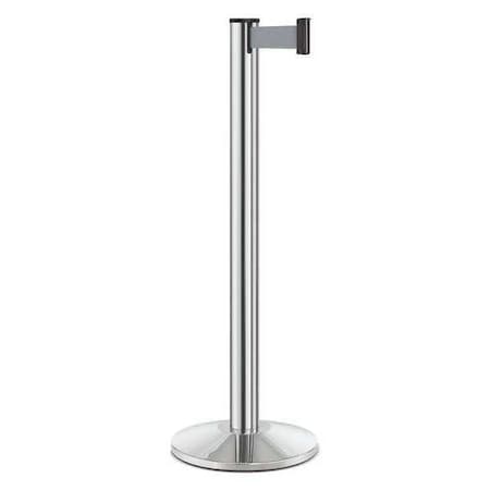 Lavi Industries Barrier Post with Belt, Silver, 10 ft Length, 40 in Post Height, No Legend, Polished chrome 50-3000A/CL/GY
