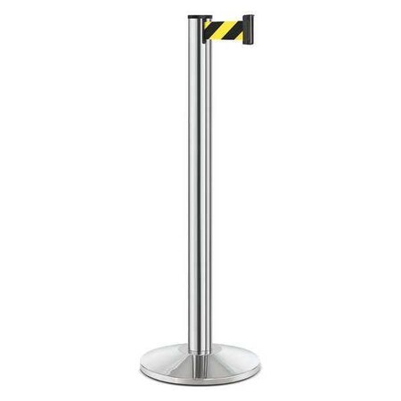 Lavi Industries Barrier Post with Belt, Silver, 10 ft Length, 40 in Post Height, No Legend, Polished chrome 50-3000A/CL/SF
