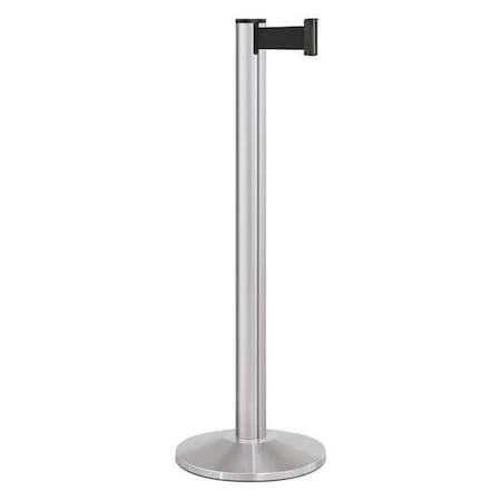 Lavi Industries Barrier Post with Belt, Silver, 10 ft Length, 40 in Post Height, No Legend, Satin Chrome 50-3000A/SA/BK
